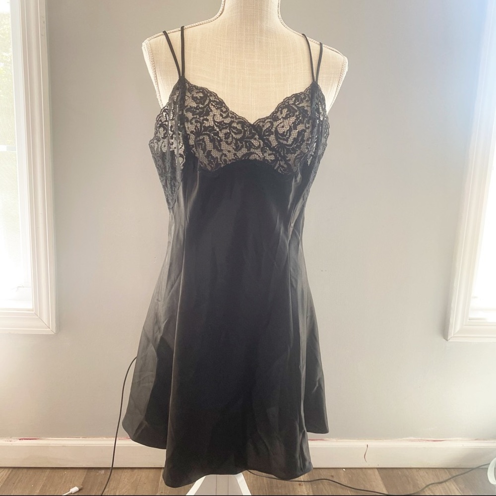Victoria’s Secret Lingerie Teddy Black Vintage Gold Label Sexy Lace Slip Large